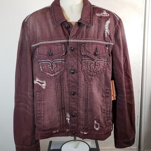 Rock Revival Mens Distressed Red Denim Jacket 2XL